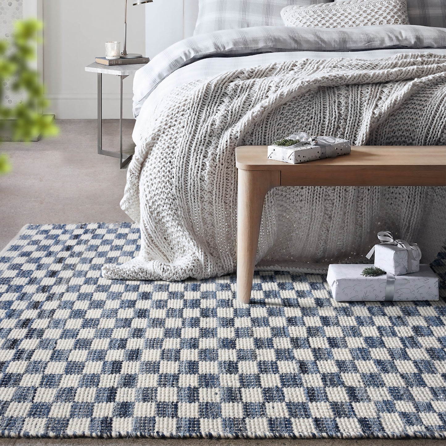 NICOLAVS RUG - IVORY/BLUE - HAND WOVEN - COTTON DENIM/WOOL