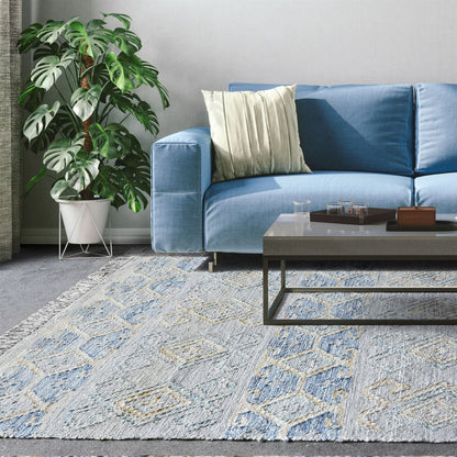 Area Rug, Bedroom Rug, Living Room Rug, Living Area Rug, Indian Rug, Office Carpet, Office Rug, Shop Rug Online, Jute, Wool, Beige, Blue, Punja, Flat Weave, tribal