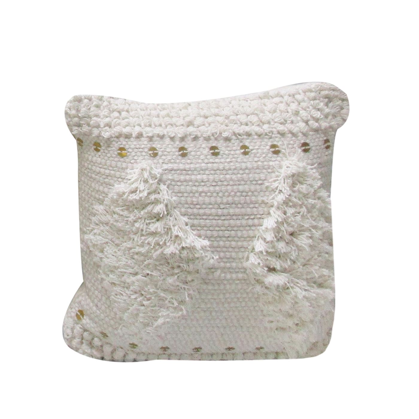 Pontar Pillow, Cotton, Metal Sequins, Natural White, Pitloom, Cut And Loop