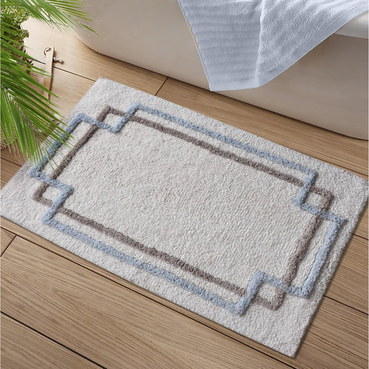 ANGKE-III BATH RUG - IVORY/BEIGE/BLUE - COTTON - TABLE TUFTED