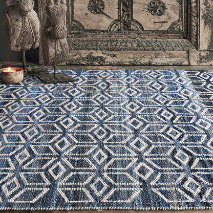 EIXAMPLE RUG - BLUE/IVORY - JACQUARD WOVEN - DENIM/WOOL