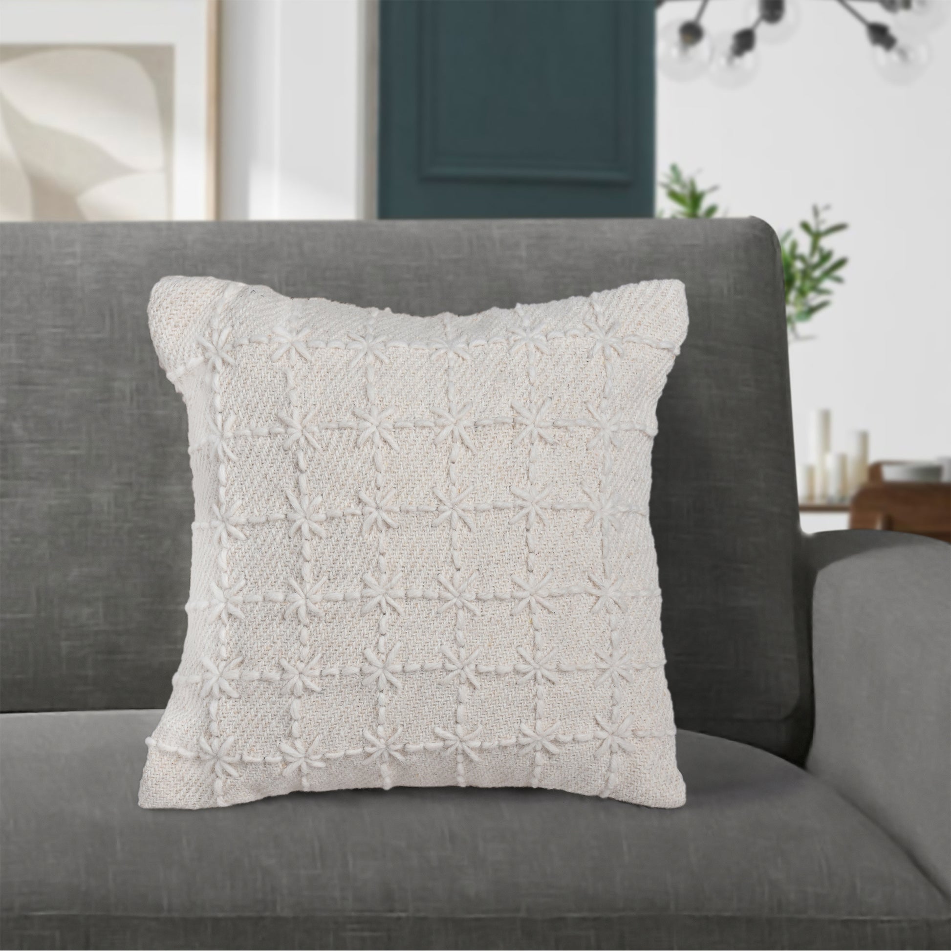 Alamosa Cushion, 45x45 cm, Natural White, Wool, Hand Made, Hm Stitching, Flat Weave