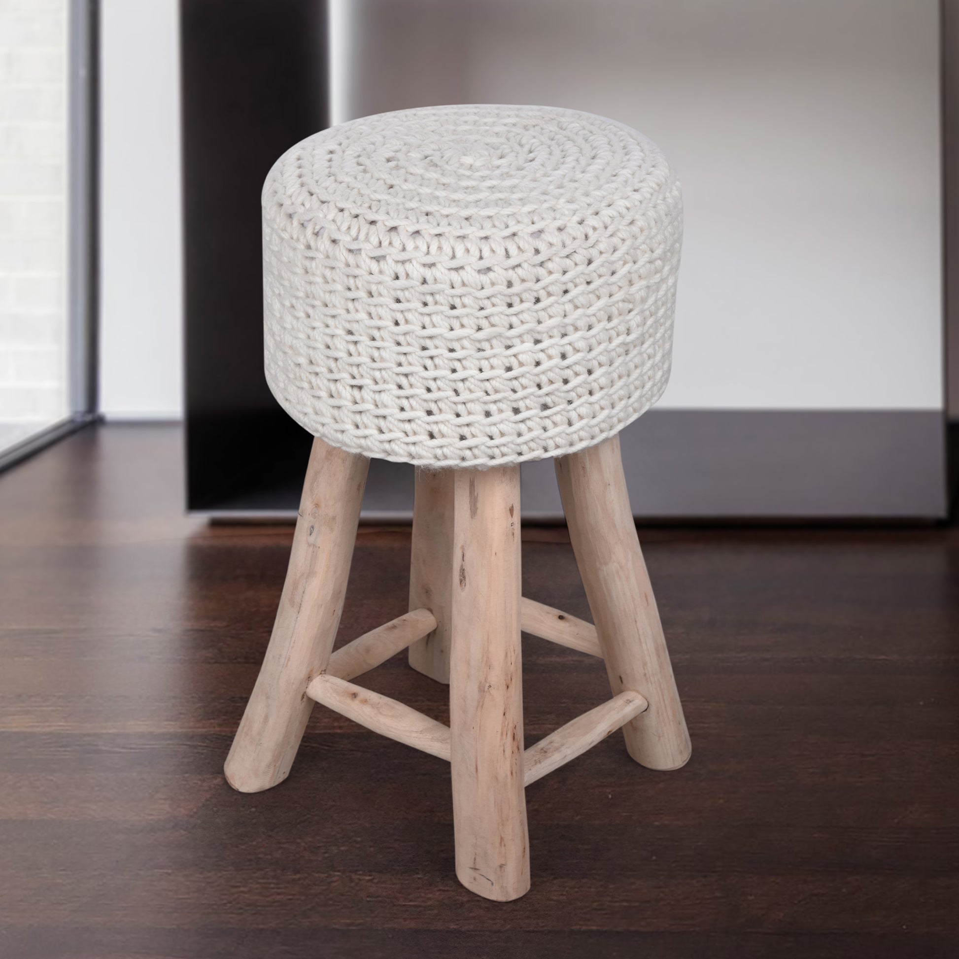 Montana Bar Stool, 40x40x70 cm, Natural White, Wool, Hand Knitted, Hm Knitted, Flat Weave