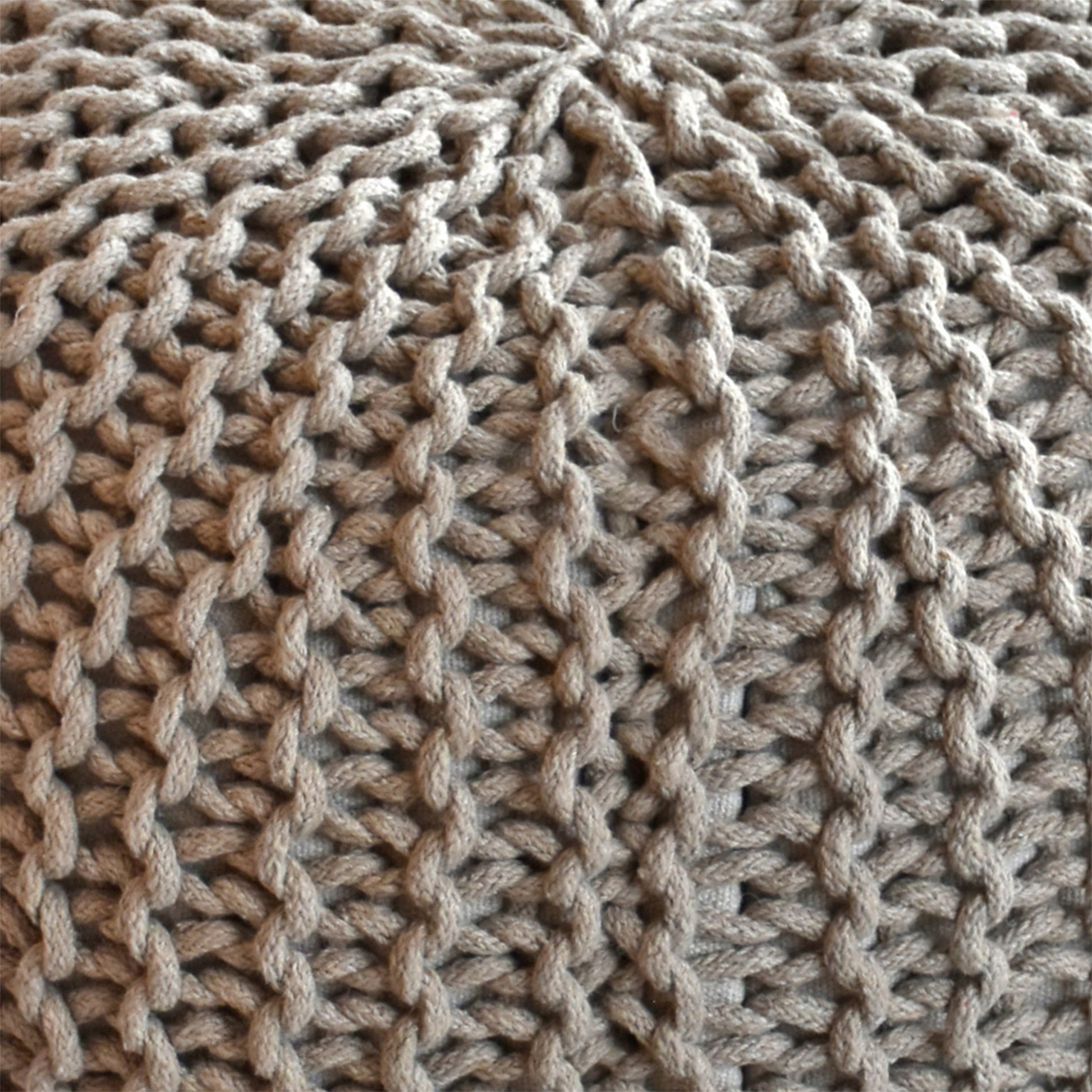 Moro Round Pouf, Cotton, Beige, Hm Knitted, Flat Weave 
