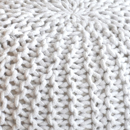 Moro Round Pouf, Cotton, Natural White, Hm Knitted, Flat Weave 