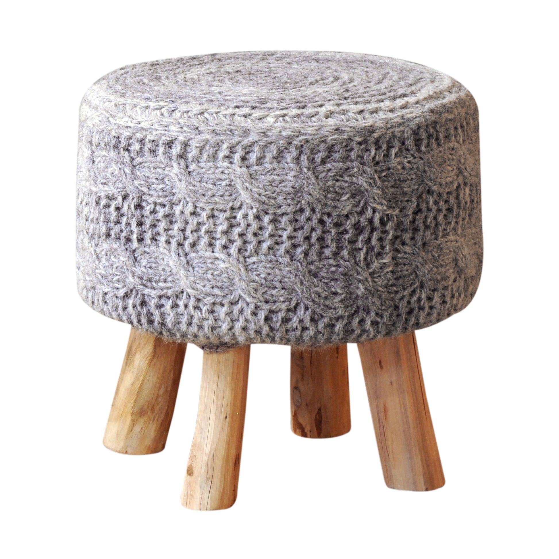 Pluto Stool, 40x40x40 cm, Grey, Wool, Hand Knitted, Hm Knitted, Flat Weave