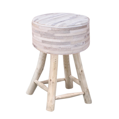 Tiago Bar Stool, 40x40x70 cm, Pearl, Grey, Hair on Hide, Hand Made, Hm Stitching, Flat Weave