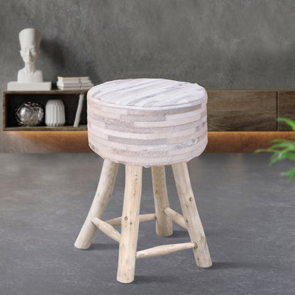 Tiago Bar Stool, 40x40x70 cm, Pearl, Grey, Hair on Hide, Hand Made, Hm Stitching, Flat Weave